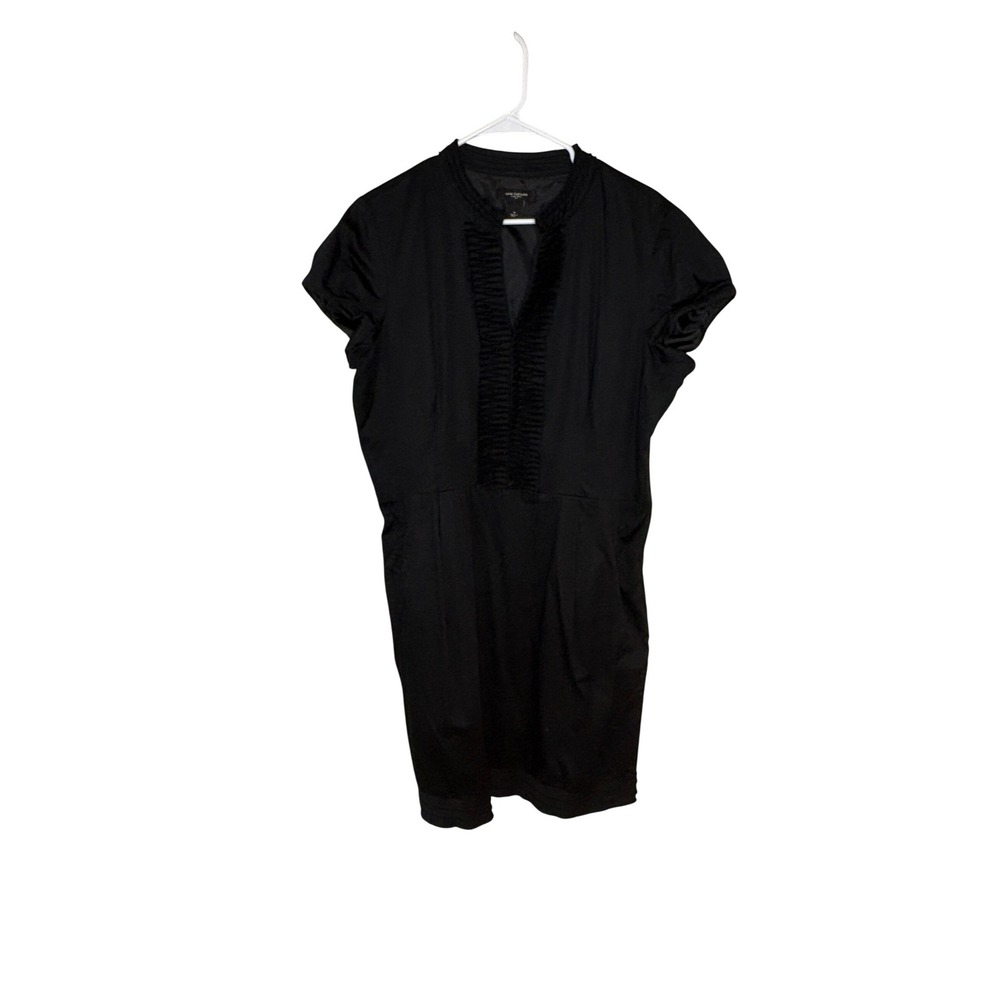 Ann Taylor Loft Black Ruffle Neck Shift Dress Size 10 Classic Career Cocktail